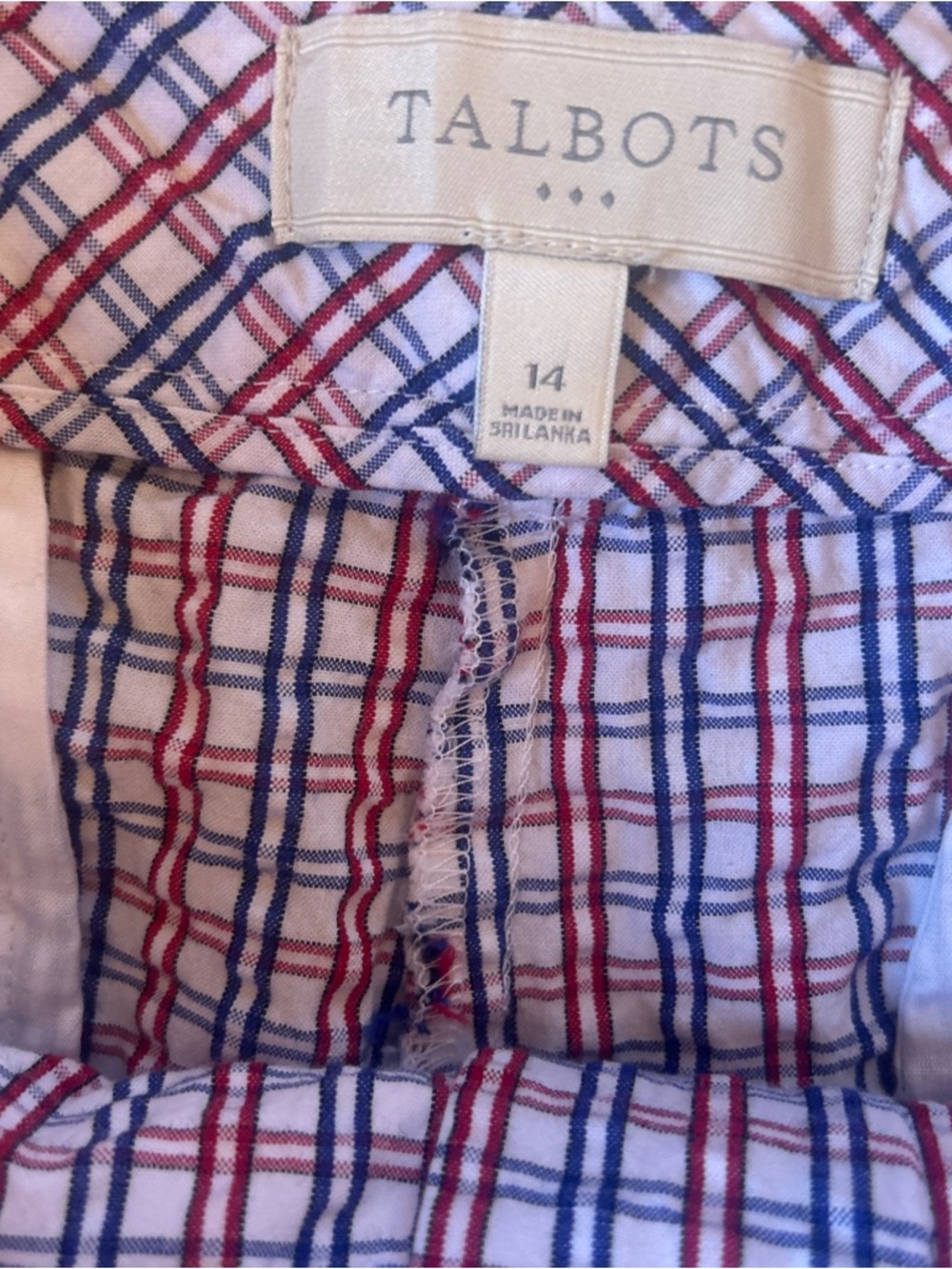 Talbots Blue, White and Red Plaid Cotton Shorts Size~ 14 - Picture 4 of 4